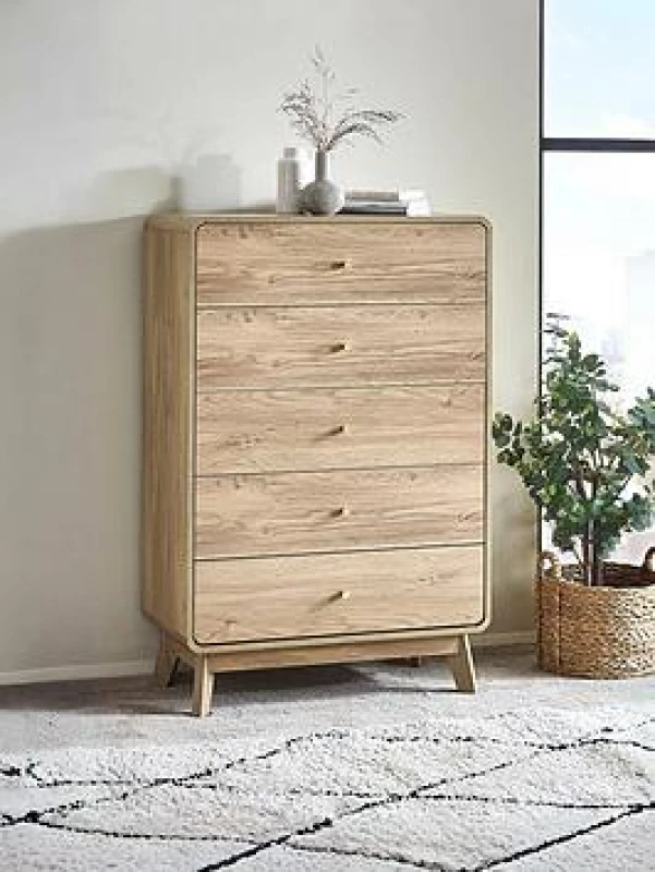 Image of SO'HOME Seluna Retro Oak 5 Drawer Chest natural oak ONE SIZE