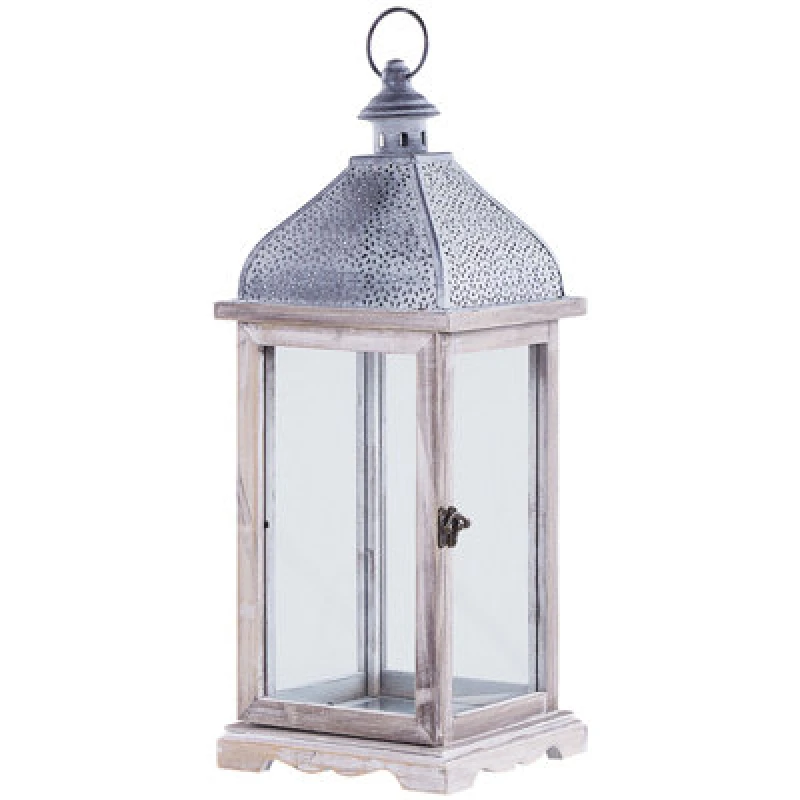 Image of Beliani Lantern Samar Pine Wood 47cm White