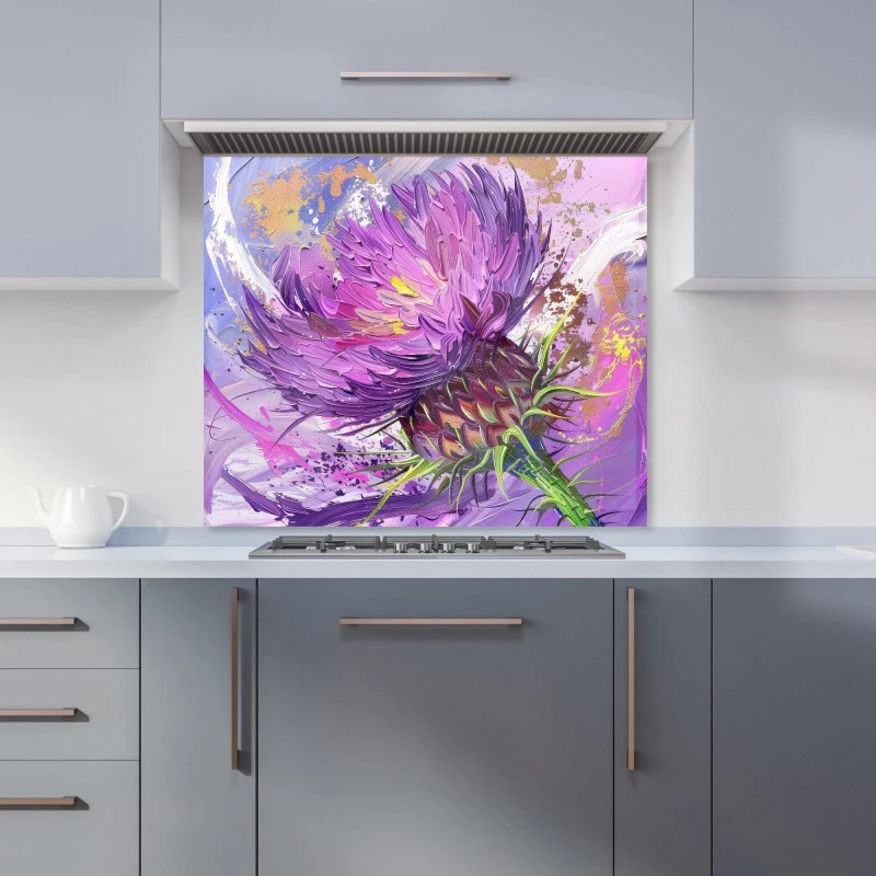 Image of Warren Reed - Designer Abstract Thistle Explosion Kitchen Splashback in Black Size: 900mm x 750mm Black Unisex 900mm x 750mm