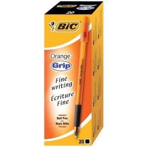 Image of Bic Orange Grip Translucent Barrel Ballpoint Pen 0.8mm Tip 0.3mm Line Black Pack of 20 Pens