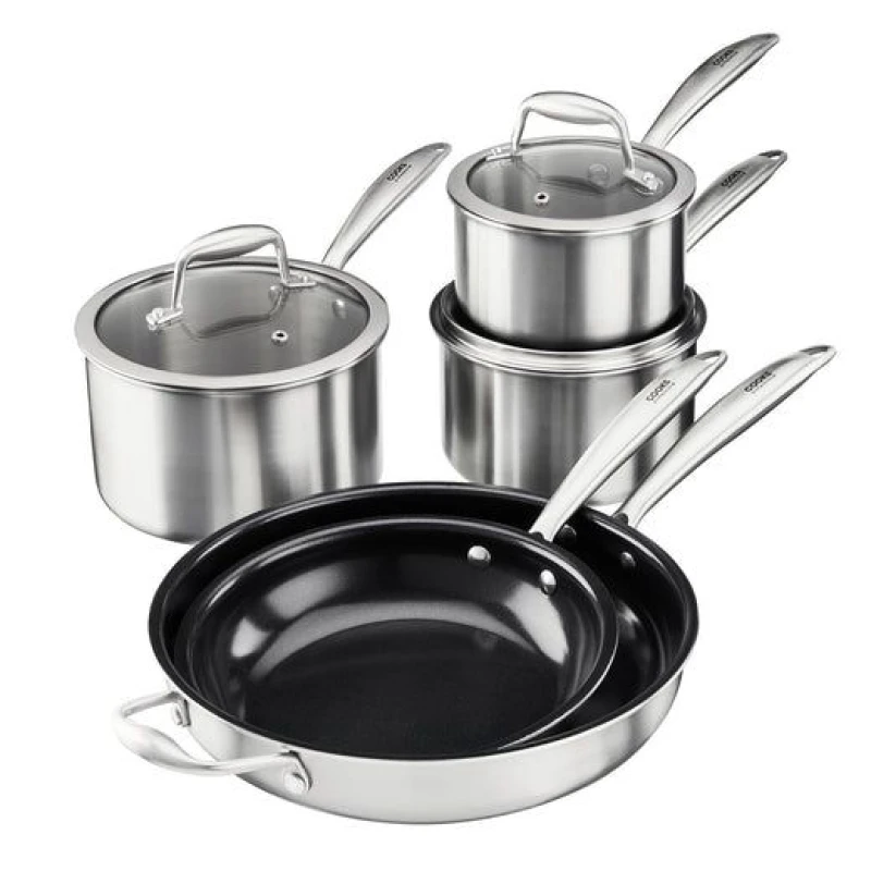 Image of Cooks Professional 5 Piece Tri-Ply Cookware Set - 2 x Frying Pans & 3 x Saucepans in Silver Size: 5 Pack Silver Unisex 5 Pack