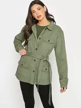 Image of Long Tall Sally Khaki Belted Twill Jacke, Green, Size 20, Women