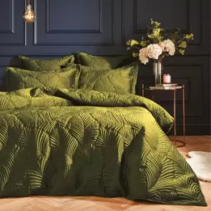 Image of Palmeria Quilted Velvet Duvet Cover Set Moss, Moss / Double