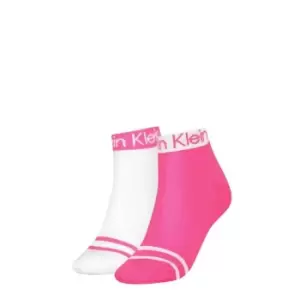 Image of Calvin Klein Klein 2 Pack of Logo Quarter Socks Womens - Pink