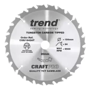 Image of Trend CRAFTPRO Wood Cutting Cordless Saw Blade 184mm 24T 20mm