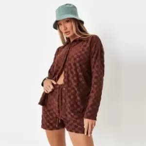Image of Missguided Towlling Checkboard Jogger Short - Brown