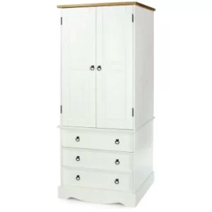 Image of Corona White Solid Pine 2 Door Wardrobe Storage Unit Hanging Bar Clothes Mexican