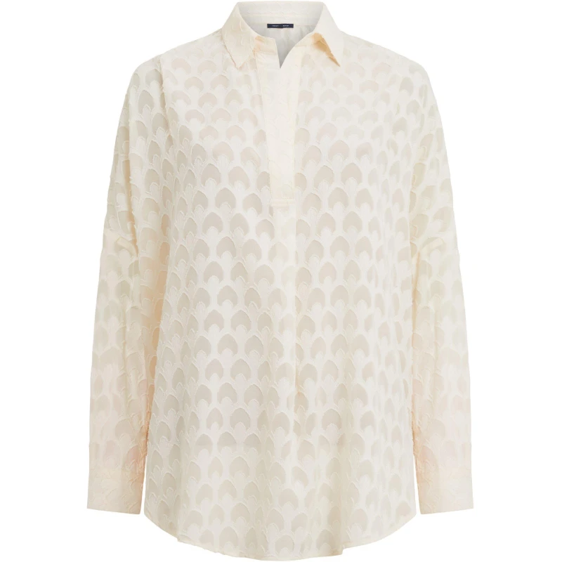 Image of French Connection Geo Burn-Out Popover Shirt Blouses - Long Sleeve 8 (XS) Cream 54320469310