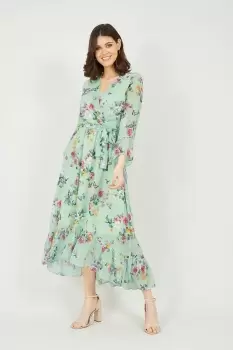 Image of Mint Green Floral Butterfly Wrap High Low Dress