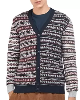 Image of Barbour Burley Wool & Cotton Color Blocked Fair Isle Regular Fit V Neck Cardigan