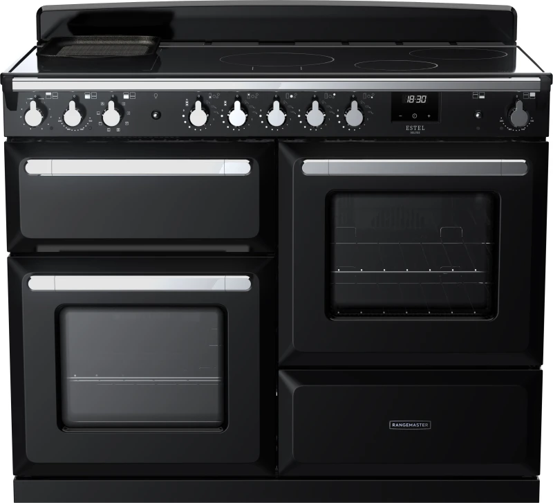 Image of Rangemaster Estel Deluxe ESDLO110EIPGBL/CM1 110cm Electric Range Cooker with Induction Hob - Black / Chrome - A Rated