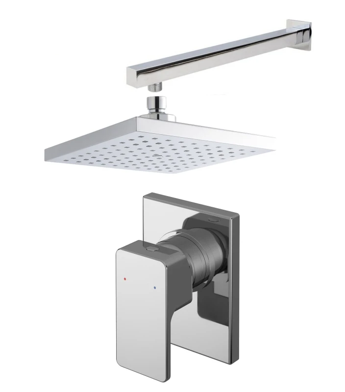Image of Balterley Concealed Square Manual Valve Arm Head Shower Bundle Set Chrome Silver