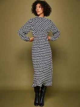 Image of Mint Velvet Fia Print Bias Cut Midi Dress - Dark Blue