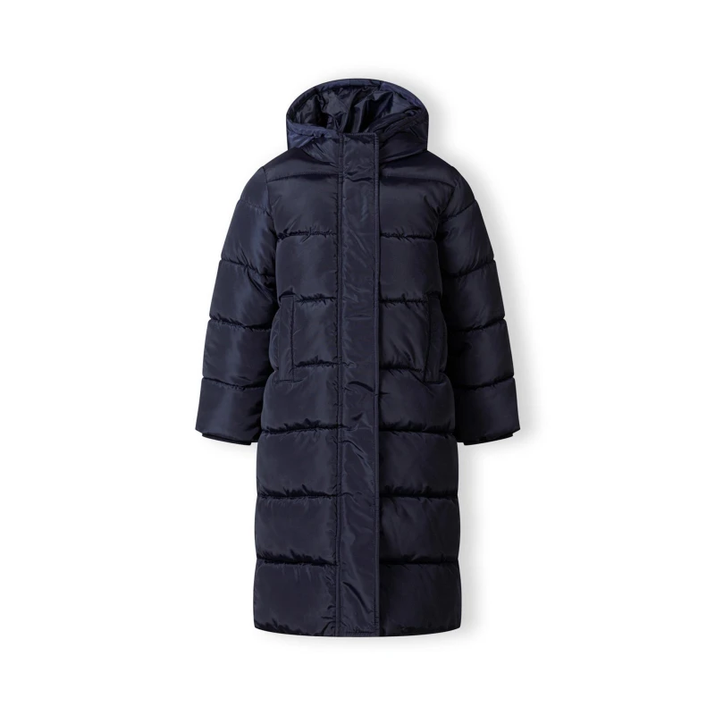 Image of Minoti Girls long winter quilted coat fixed hood navy Dark Blue female 7-8 Yrs