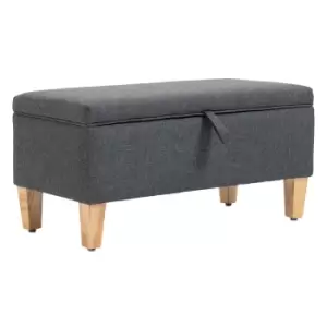 Image of HOMCOM Linen Storage Ottoman Padded Footstool with Rubberwood Legs Ideal for Bed End, Shoe Bench, Seating, Dark Grey
