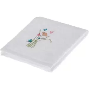 Image of HOMESCAPES Turkish Cotton Embroidered Butterfly White Face Cloth - White