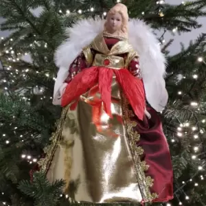 Image of 30cm Premier Christmas Tree Topper Angel with Feather Wings in Burgundy & Gold