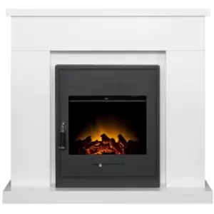 Image of Lomond Fireplace in Pure White with Oslo Electric Inset Stove in Black, 39" - Adam