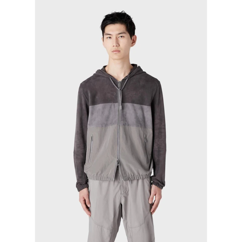 Image of Emporio Armani Suede Colourblock Hooded Jacket Multi Colour male XS
