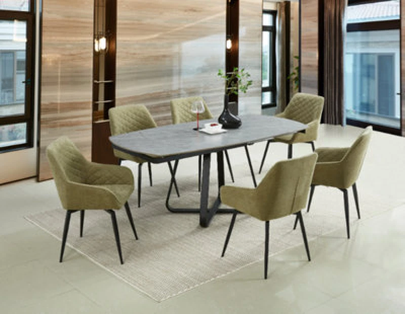 Image of Ds Living Arden Lighted Grey Cracked Stone Ceramic Dining Room Table