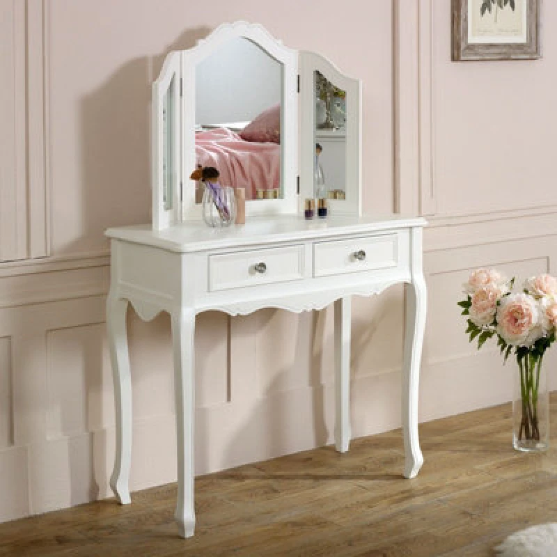 Image of Melody Maison White Dressing Table & Mirror Set - Victoria Range White