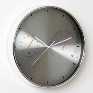 Image of HOMETIME Silver Clock with Temperature & Humidity Gauge
