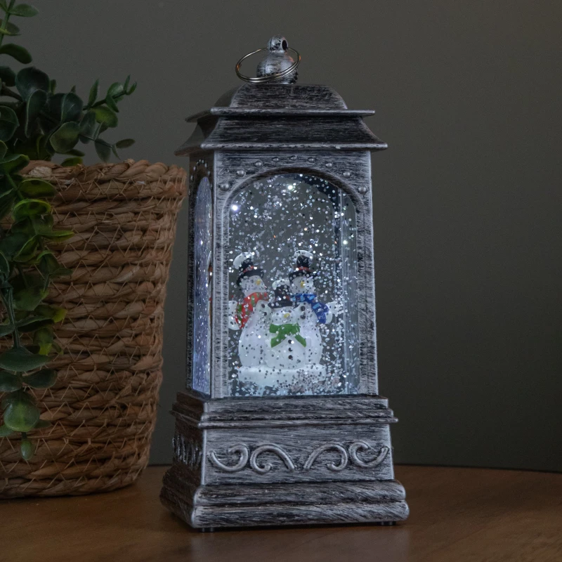 Image of 20cm Dual Powered Light up Christmas Water Spinner with 3 Snowmen and White LEDs