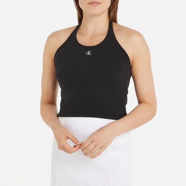 Image of Calvin Klein Jeans Slub Ribbed Woven Halterneck Top - XS