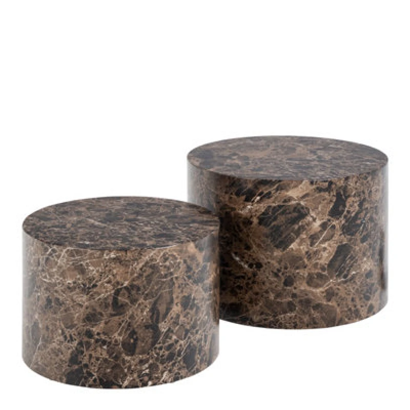 Image of Furniture To Go Dice Round Coffee Table Set Of 2 In Brown Marble And Delhi Rough Paper