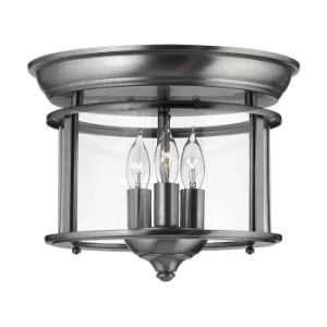 Image of Gentry 3 Light Flush Mount Ceiling Light Pewter, E14