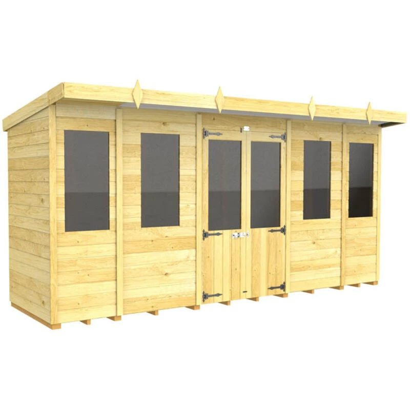 Image of Flat Pack Sheds DIY Sheds 14 x 4 Pent Summer House, Brown 14X4PSHFF