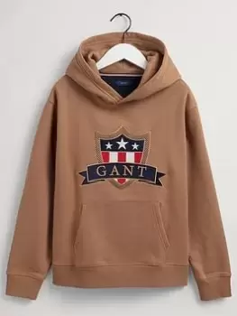 Image of Boys, Gant Kids Banner Shield Hoodie - Roasted Walnut, Roasted Walnut, Size 15 Years