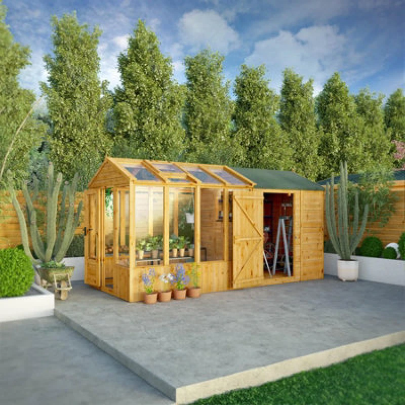 Image of Waltons 14 X 6 Combi Glass Greenhouse Shiplap Apex Garden Potting Shed