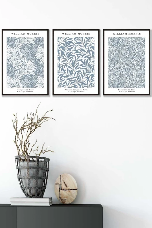 Image of ARTZE Framed Blue William Morris Vintage Floral Framed Wall Art - Medium in Black Size: W45cm x H62cm x D20mm Black Unisex W45cm x H62cm x D20mm