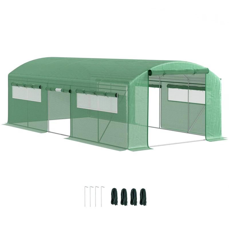 Image of Outsunny Polytunnel Greenhouse with 3 Roll-up Doors - Green - 6m TJ Hughes 5063603115811