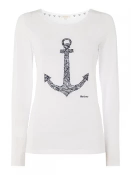 Image of Barbour Wester Long Sleeve T Shirt With Anchor Motif White