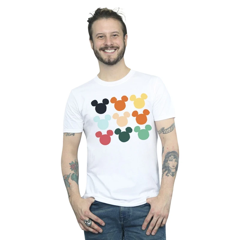 Image of Disney Men Mickey Mouse Heads Square T-Shirt in White Size: Small White S Male 5057864735932