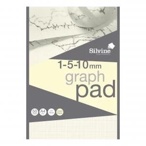 Image of Silvine A4 Designer Graph Pad 50 Sheets 85gsm 1mm 5mm 10mm Grid Wove