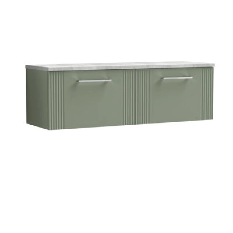Image of NUIE Nuie - Deco Wall Hung 2-Drawer Vanity Unit with Bellato Grey Worktop 1200mm Wide - Satin Green DPF894LBG2