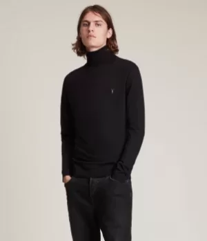 Image of AllSaints Mens Mode Merino Roll Neck Jumper, Black, Size: XL