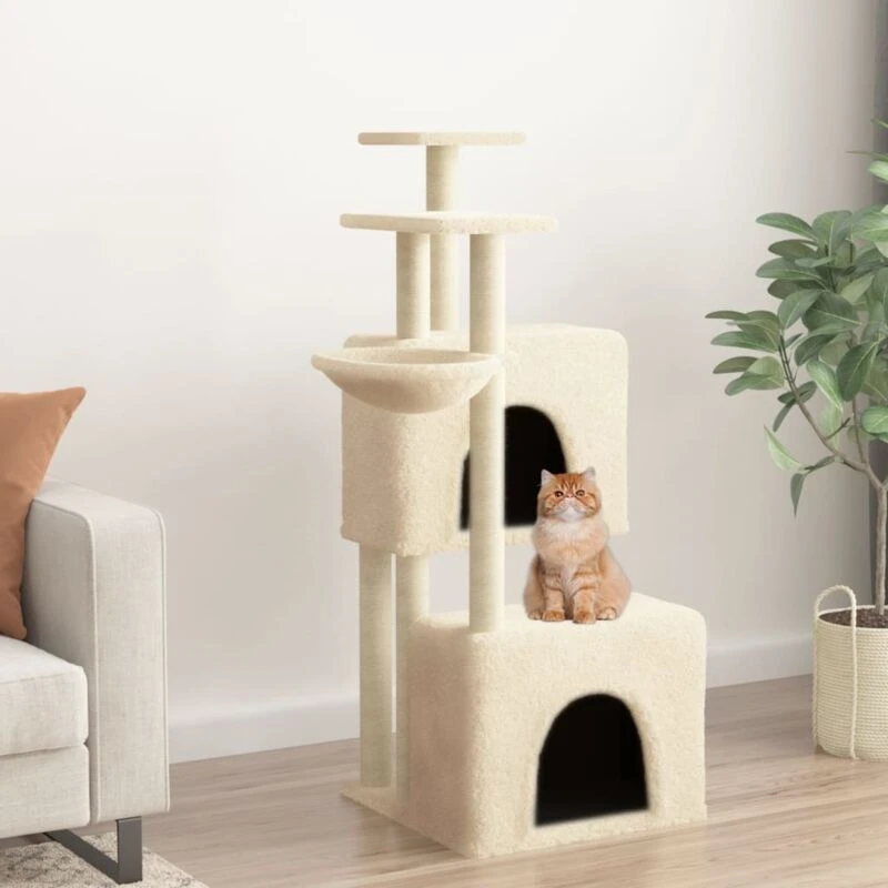 Image of vidaXL Cat Tree w/ Sisal Scratching Posts Cream 122cm, Cream 172052