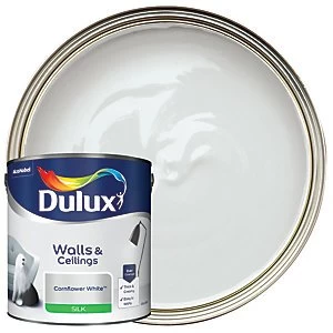 Image of Dulux Walls & Ceilings Cornflower White Silk Emulsion Paint 2.5L
