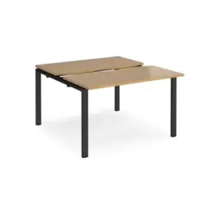 Image of Bench Desk 2 Person Starter Rectangular Desks 1200mm With Sliding Tops Oak Tops With Black Frames 1200mm Depth Adapt