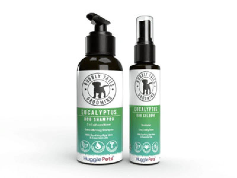 Image of HugglePets Bubbly Tails Eucalyptus 2 in 1 Dog Shampoo & Deodorising Cologne Set Clear