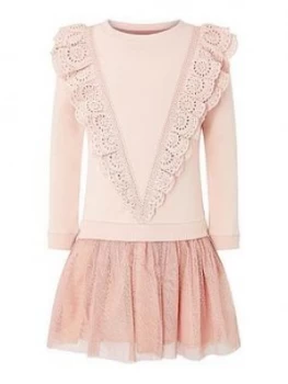 Image of Monsoon Girls Frill Sweat 2 In 1 Dress - Pink