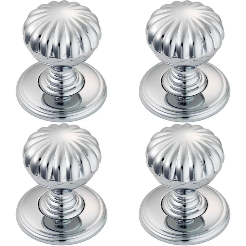 Image of Loops 4x Flower Design Textured Cupboard Door Knob 31mm Diameter Polished Chrome Multi unisex