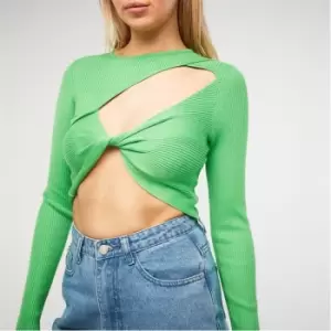 Image of Missguided Rib Twist Front Cut Out Knit Top - Green