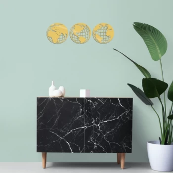 Image of World Map Metal Decor 3 - Gold Gold Decorative Metal Wall Accessory