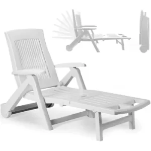 Image of Sun Lounger Zircone Plastic Castors Adjustable Back Foldable Garden Patio Sun Bed Recliner White