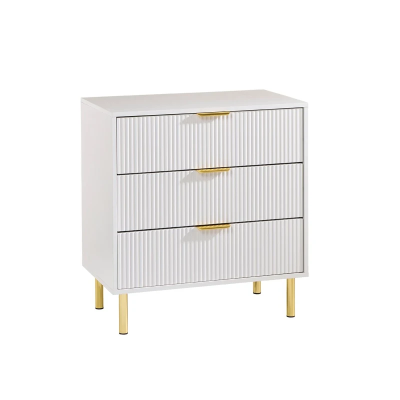Image of Moderna White Gloss Chest of Drawers, Gold Handles & Legs, 3 Drawer White Unisex